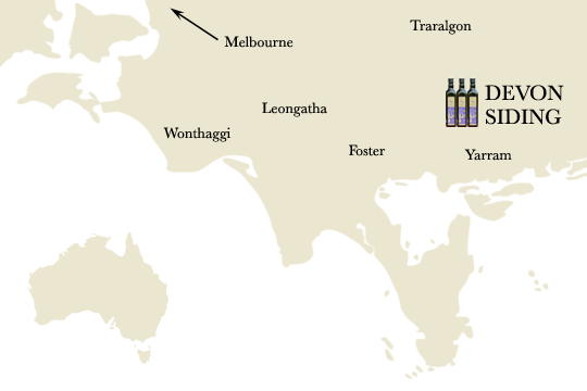 South Gippsland Map with Devon Siding highlighted